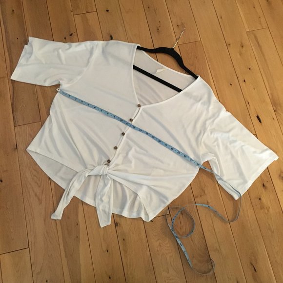 Wishlist Button Down Bamboo Semi Cropped Box Sleeve Front Tie Top - Picture 8 of 14